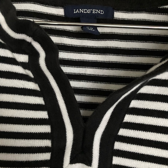 Land’s End Cotton Black & White Striped V-Neck Sweater - Picture 1 of 5